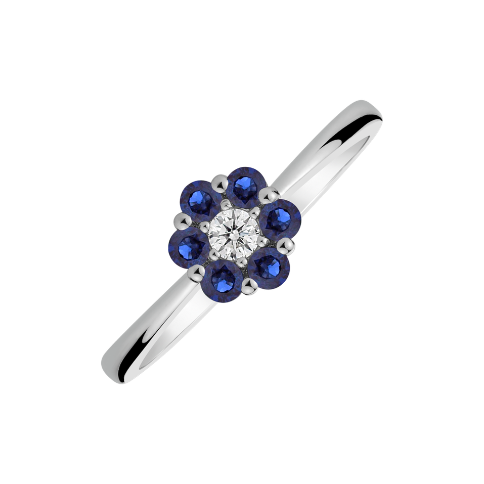 Diamond ring with Sapphire Shiny Flower