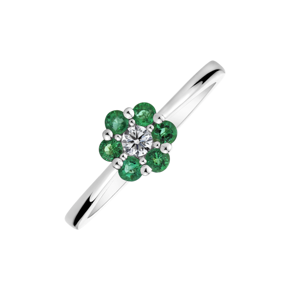 Diamond ring with Emerald Shiny Flower