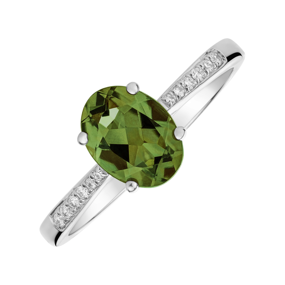 Diamond ring with Tourmaline Green Bonbon