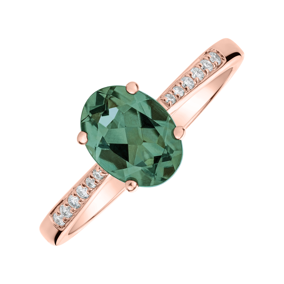 Diamond ring with Tourmaline Tyrkys Bonbon