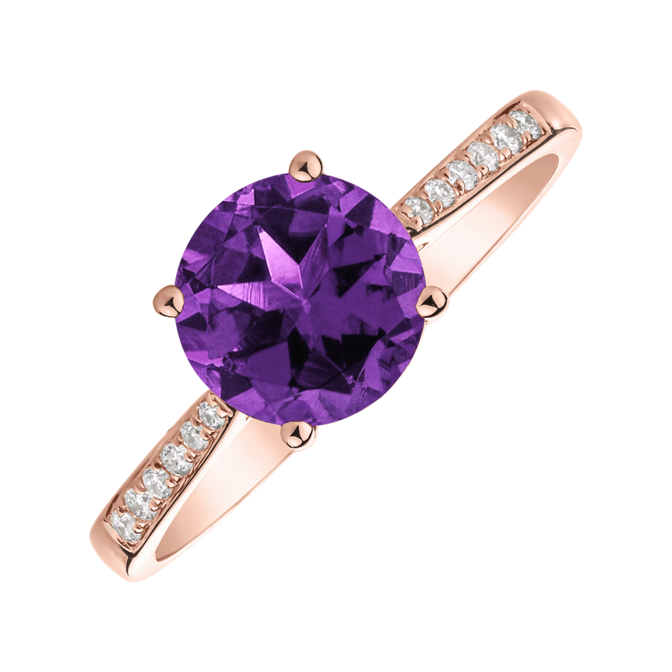 Diamond ring with Amethyst Brazil Bonbon