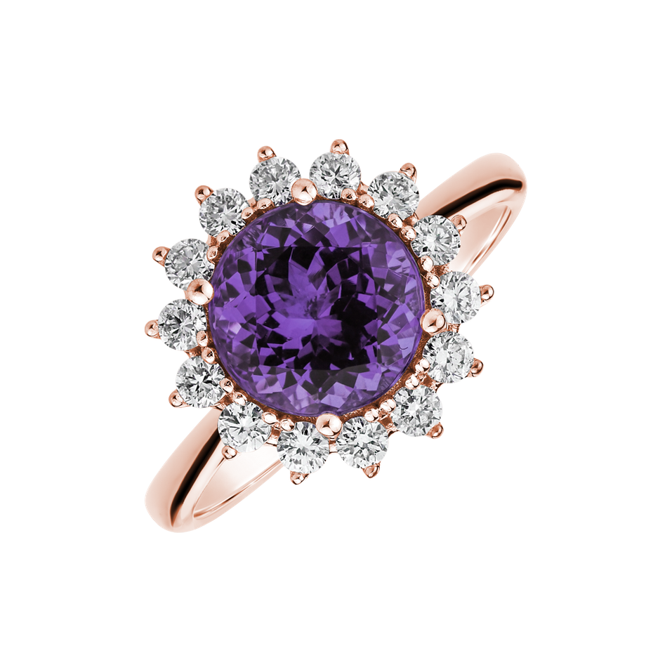 Diamond ring with Amethyst Brazil Stellar Sun