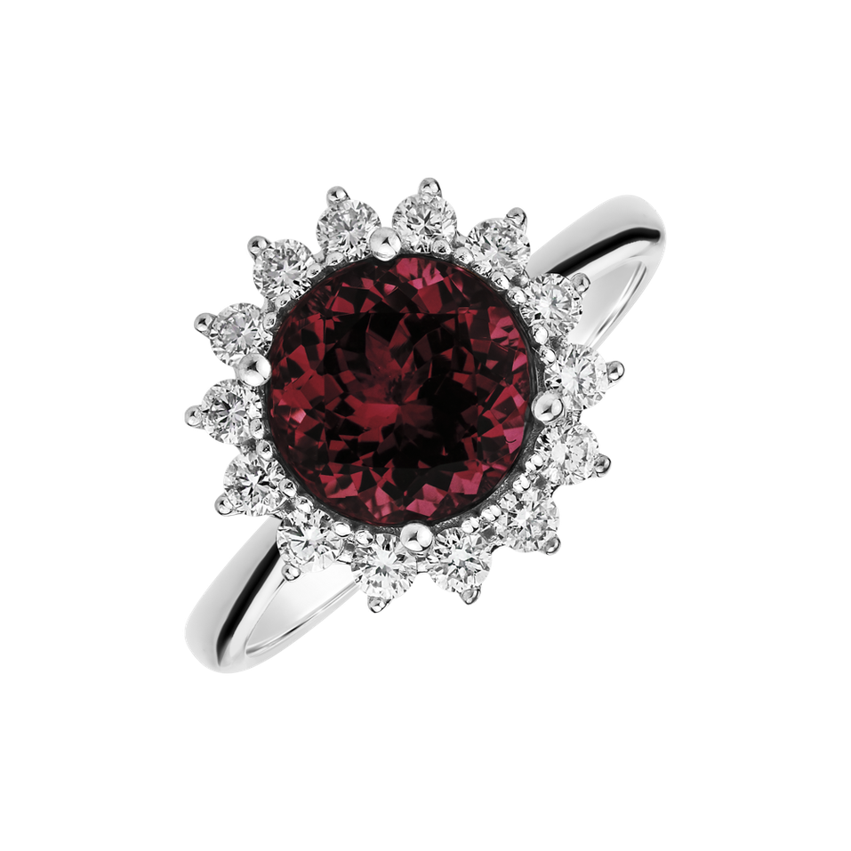 Diamond ring with Rhodolite Stellar Sun