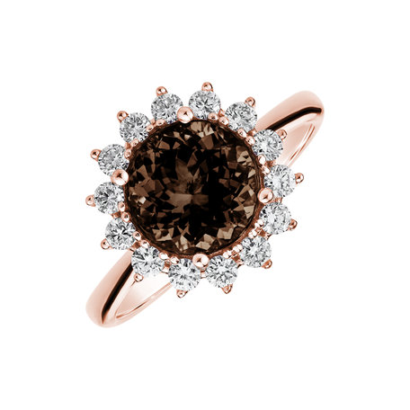 Diamond ring with Smoky Quartz Stellar Sun