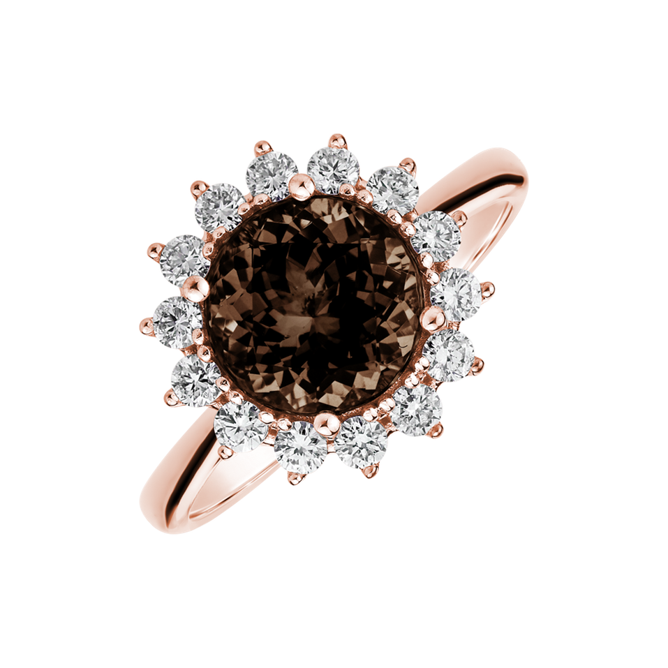 Diamond ring with Smoky Quartz Stellar Sun