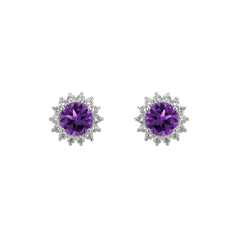 Diamond earrings with Amethyst Brazil Lilac Flower