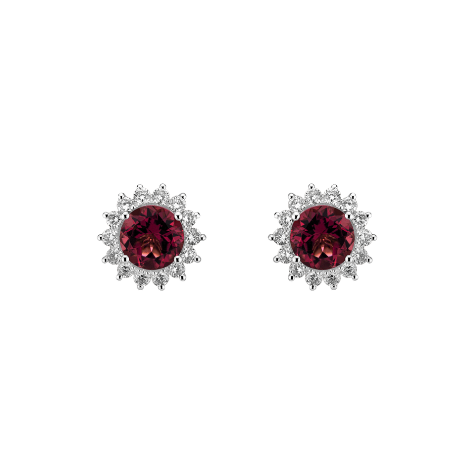 Diamond earrings with Rhodolite Lilac Flower