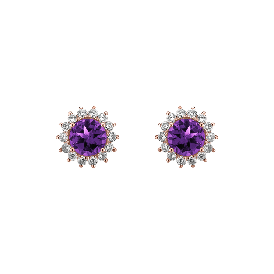 Diamond earrings with Amethyst Brazil Lilac Flower