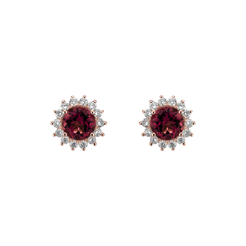 Diamond earrings with Rhodolite Lilac Flower