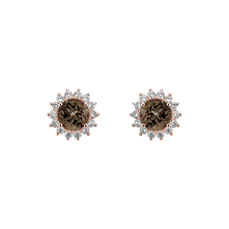 Diamond earrings with Smoky Quartz Lilac Flower