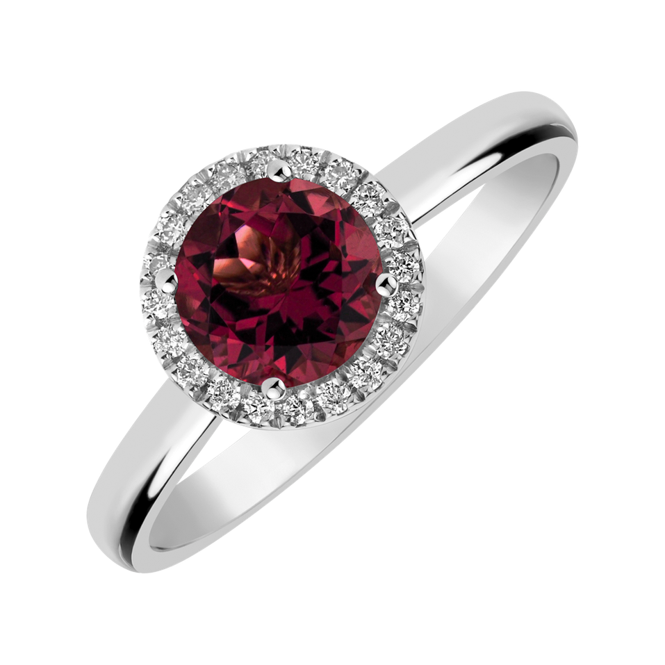 Diamond ring with Rhodolite Bonbon