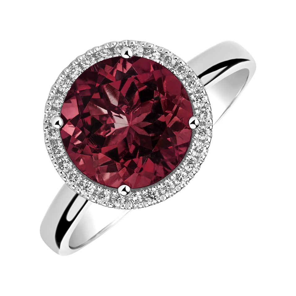 Diamond ring with Rhodolite Bonbon