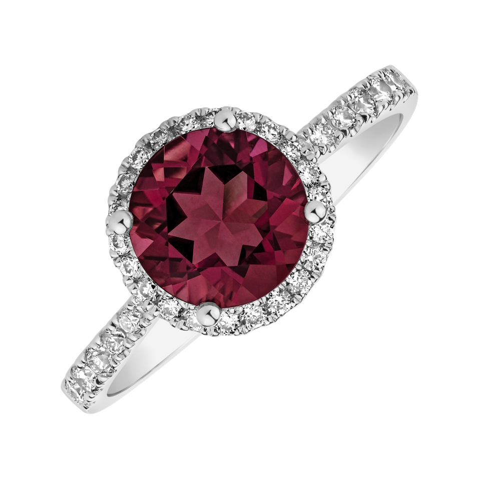 Diamond ring with Rhodolite Sparkly Bonbon