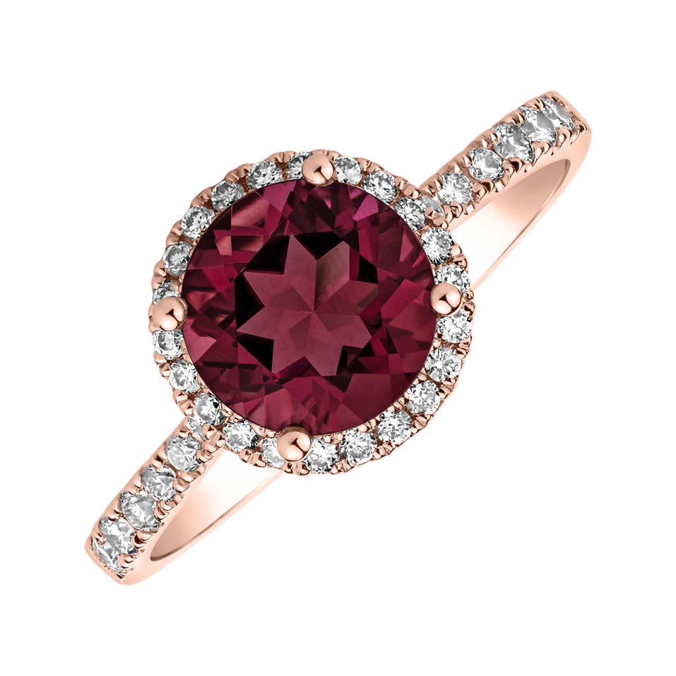 Diamond ring with Rhodolite Sparkly Bonbon