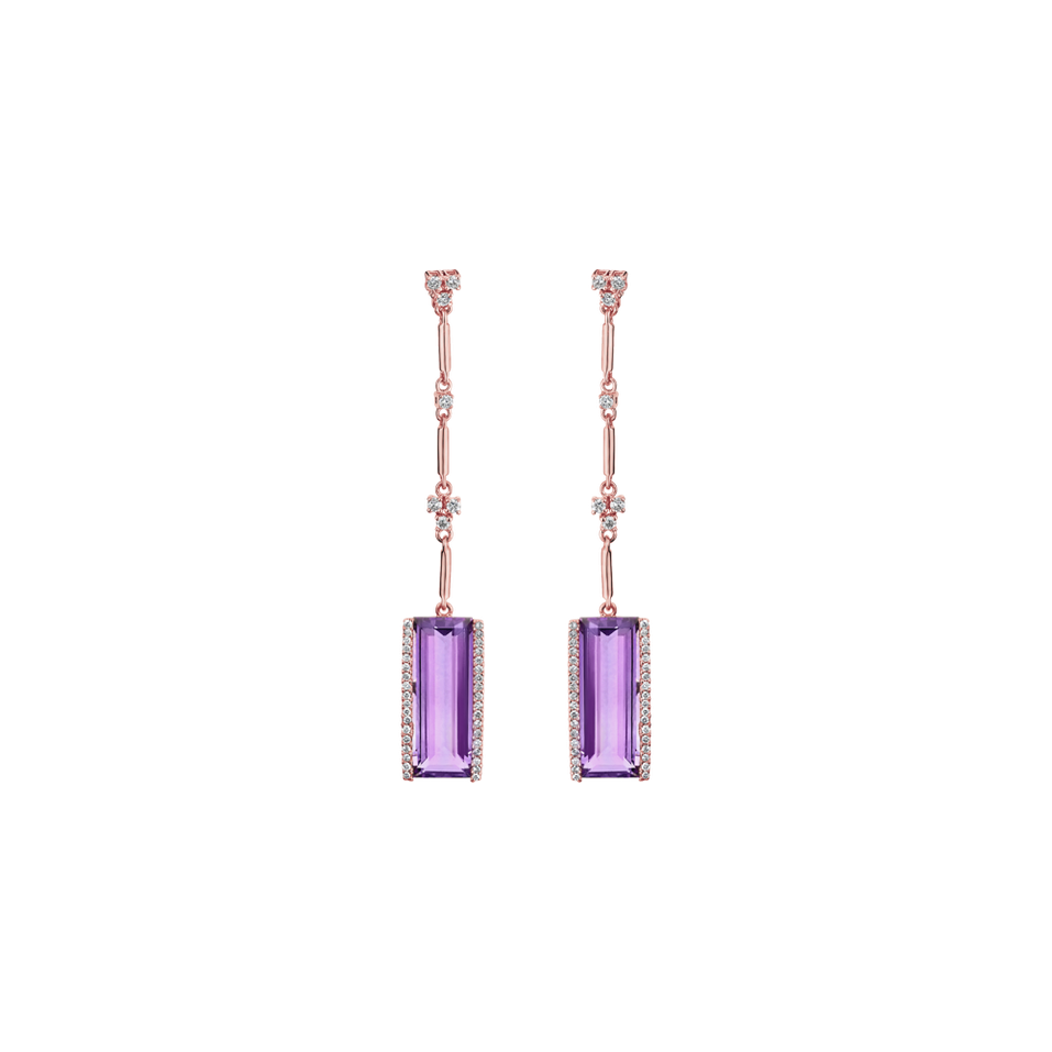 18ct rose gold diamond earrings with Amethyst Brazil Kat's Prayer