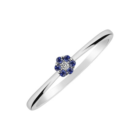 14ct white gold diamond ring with Sapphire Shiny Flower