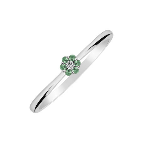 14ct white gold diamond ring with Emerald Shiny Flower