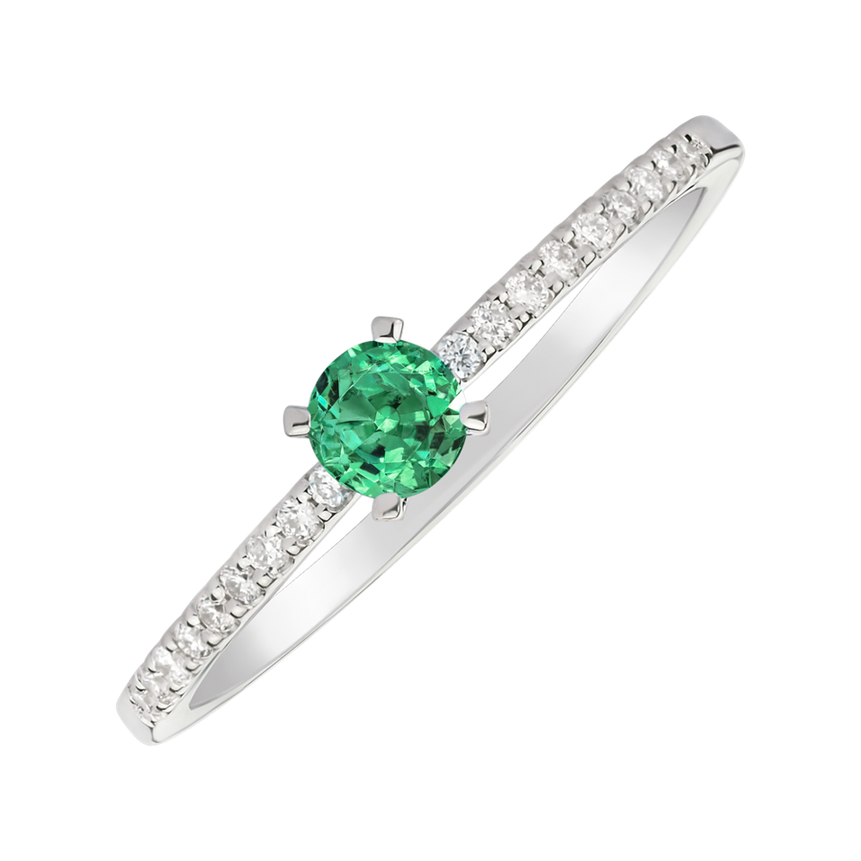 Diamond ring with Emerald Gem Simplicity