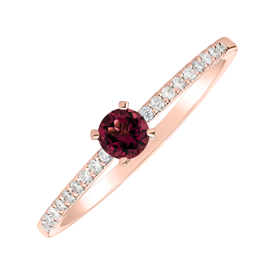 Diamond ring with Rhodolite Gem Simplicity