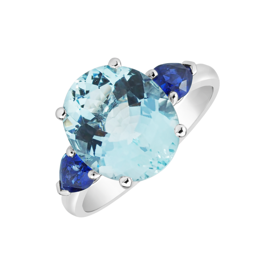 14ct white gold ring with Aquamarine and Sapphire Cissitha