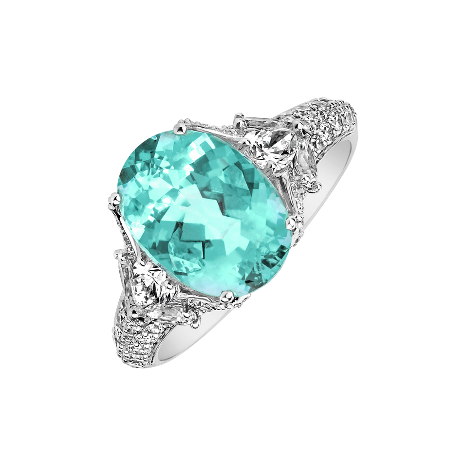 Diamond ring with Paraiba Royal Sky