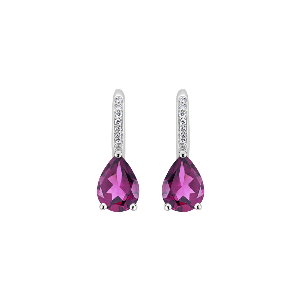 Diamond earrings with Rhodolite Tearfall