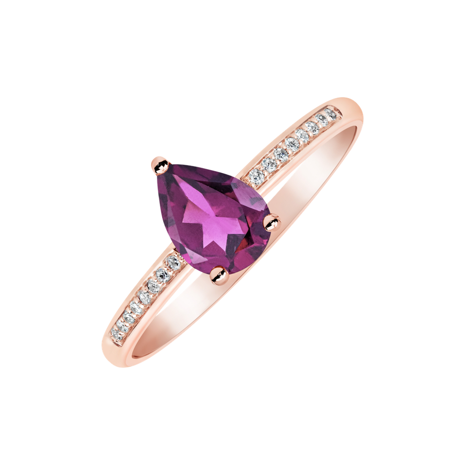 Diamond ring with Rhodolite Tearfall