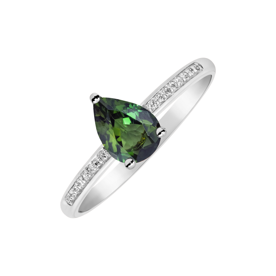 Diamond ring with Tourmaline Tearfall