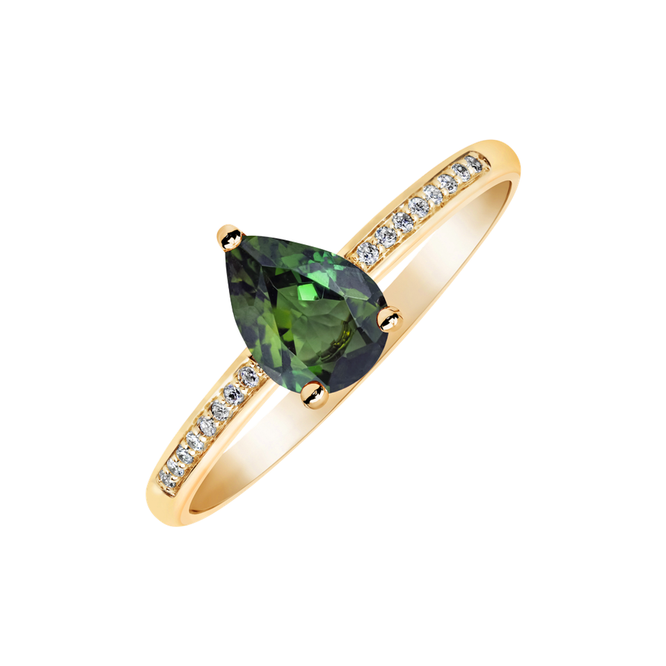 Diamond ring with Tourmaline Tearfall