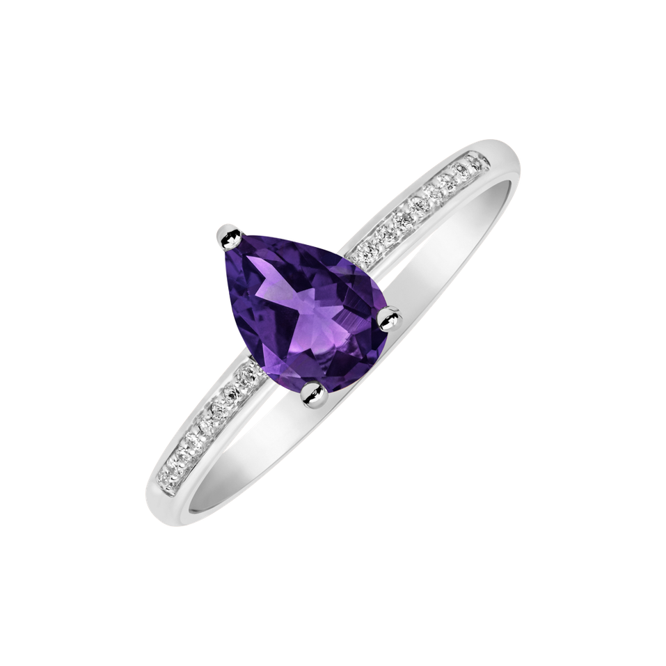 Diamond ring with Amethyst Tearfall