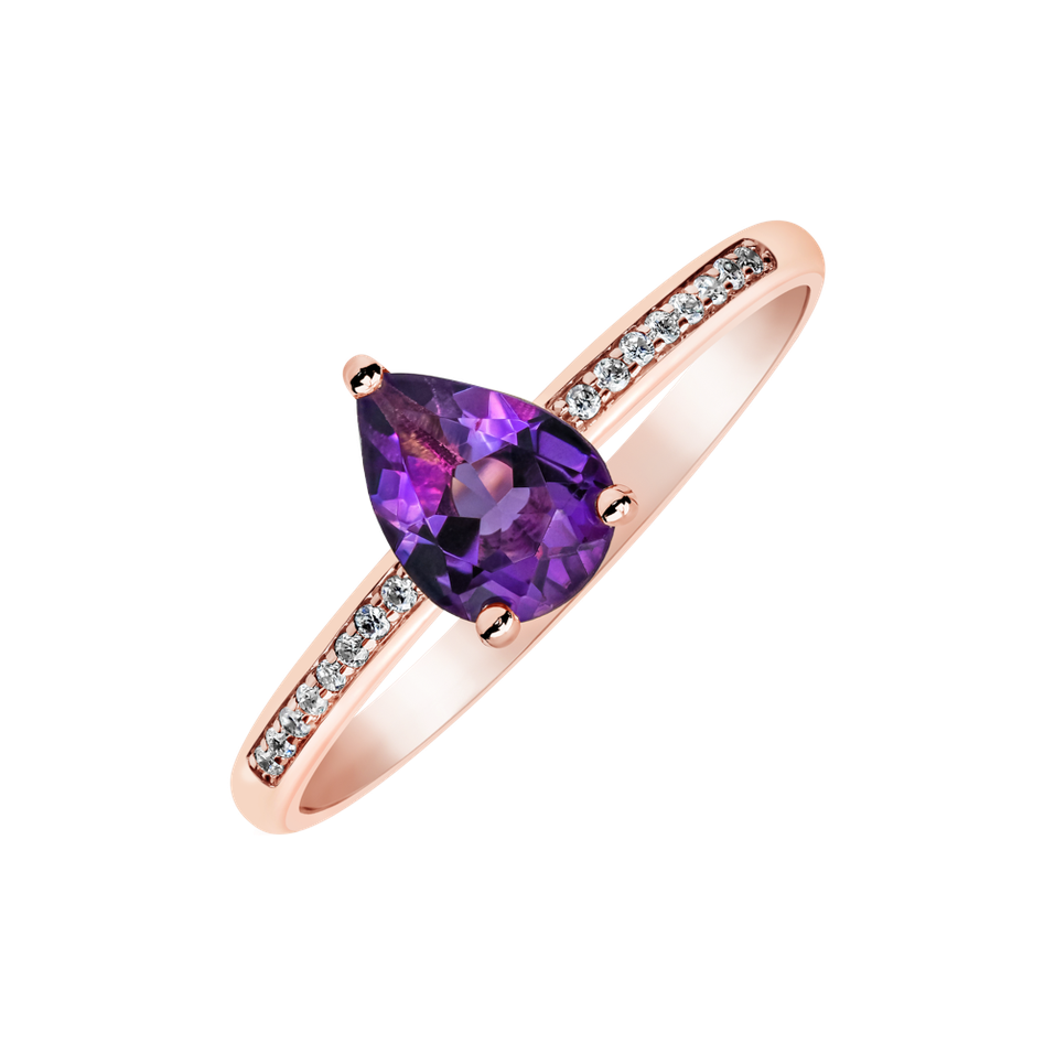 Diamond ring with Amethyst TearFall