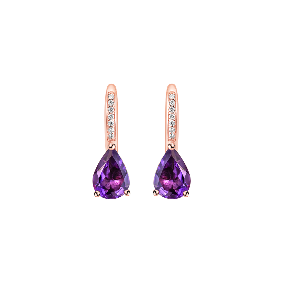 Diamond earrings with Amethyst Tearfall