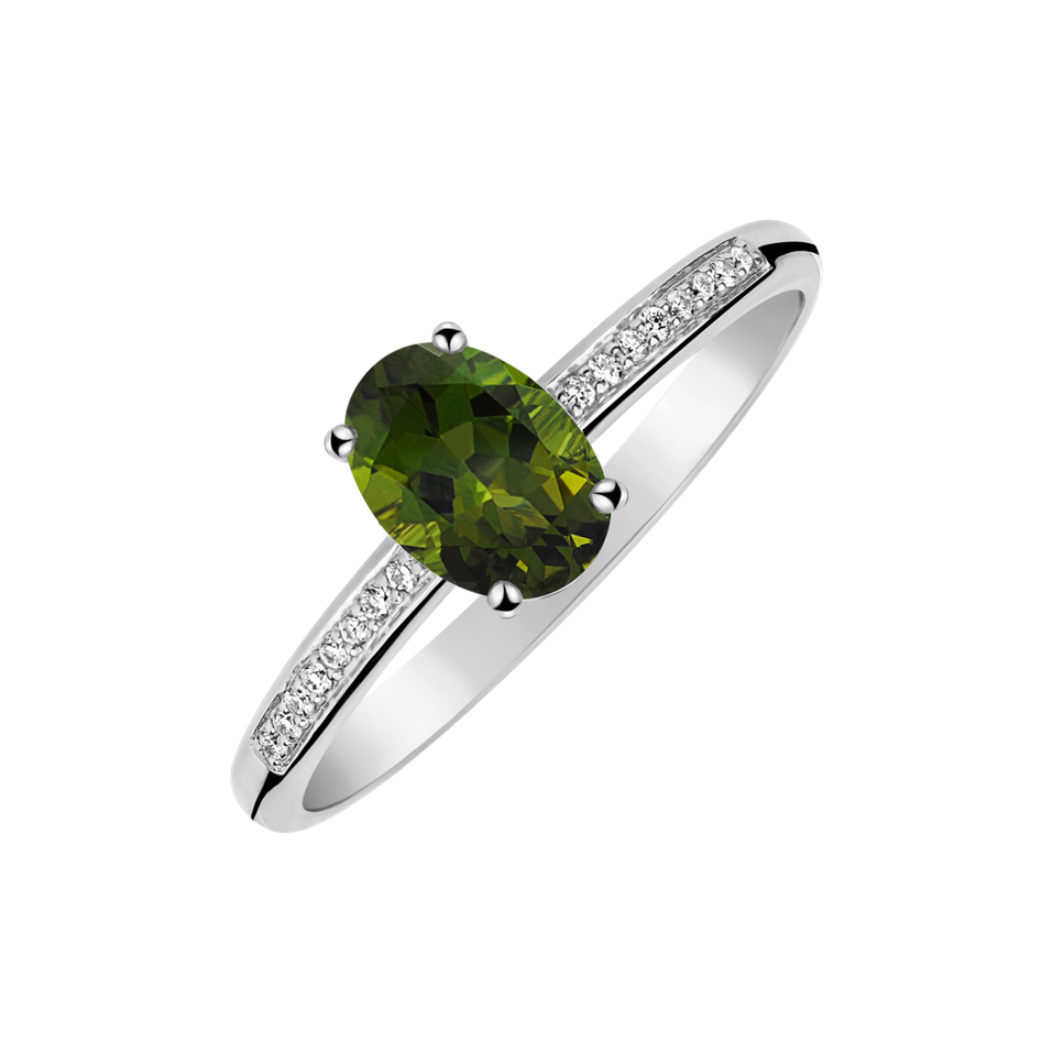 Diamond ring with Tourmaline Pauliene