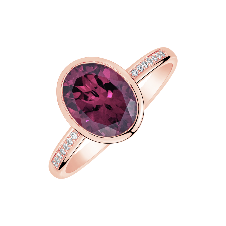 Diamond ring with Rhodolite Eliptical Perfection