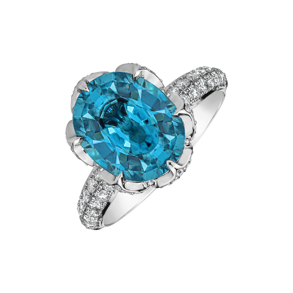 Diamond ring with Zircon Water of Life