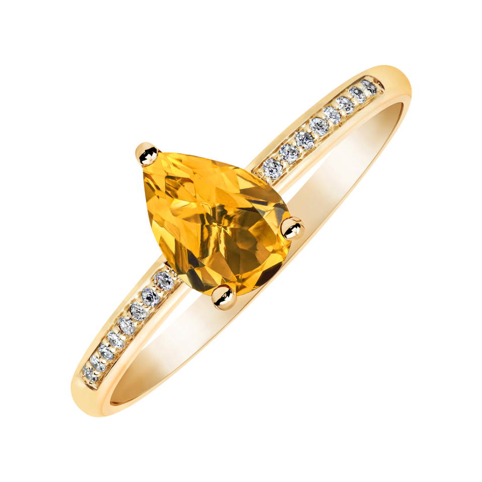 Diamond ring with Citrine Teardrop