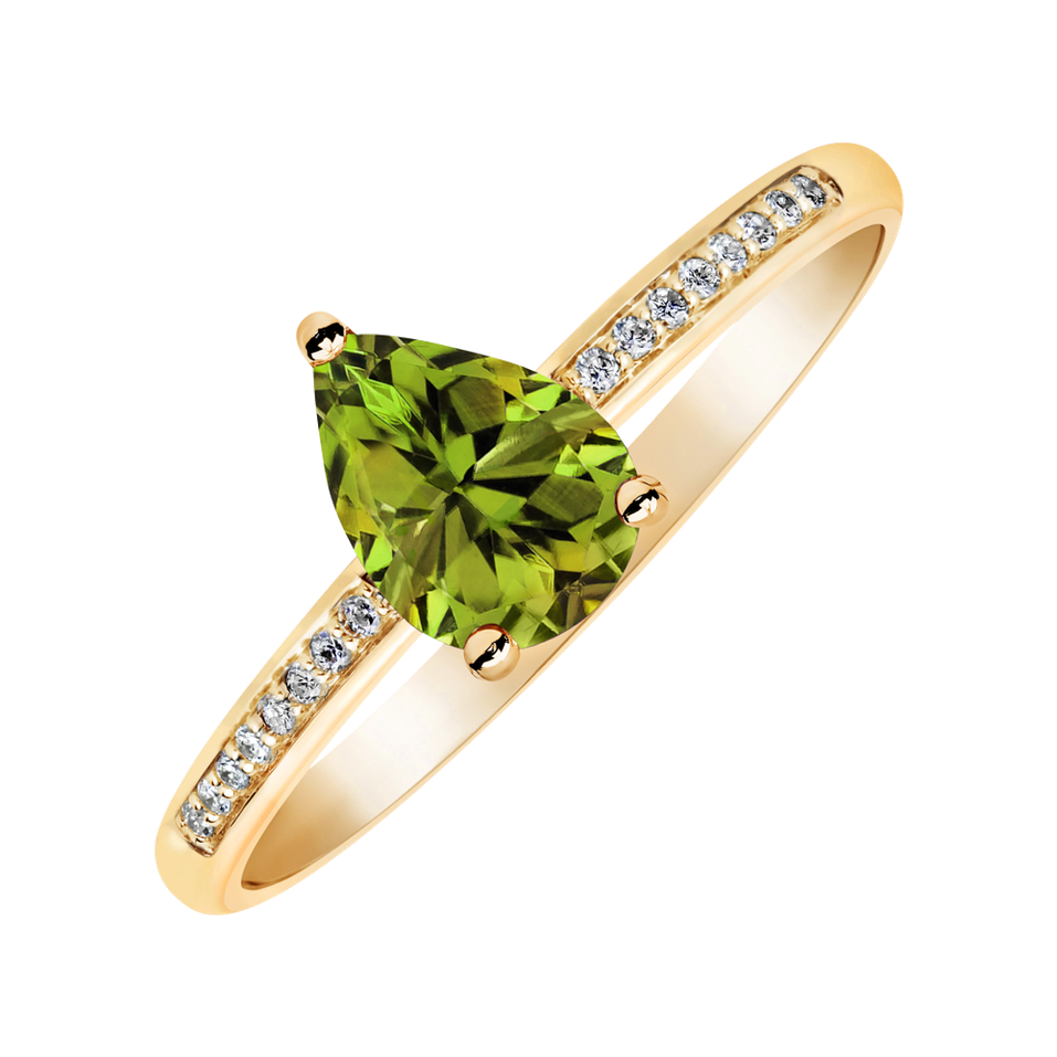 Diamond ring with Peridot Teardrop