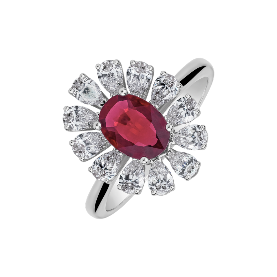 Diamond ring with Ruby Petal of Love