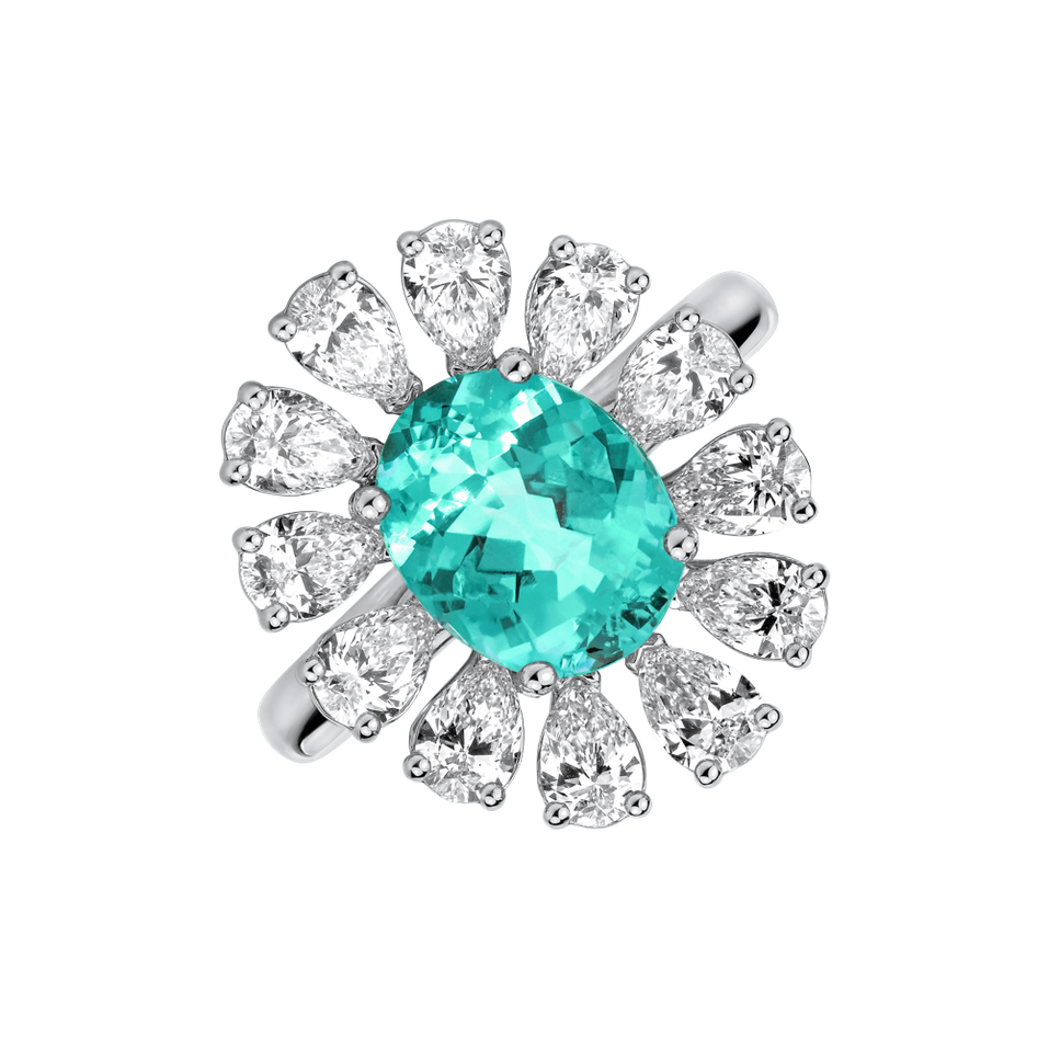 Diamond ring with Paraiba Petal of the Wind