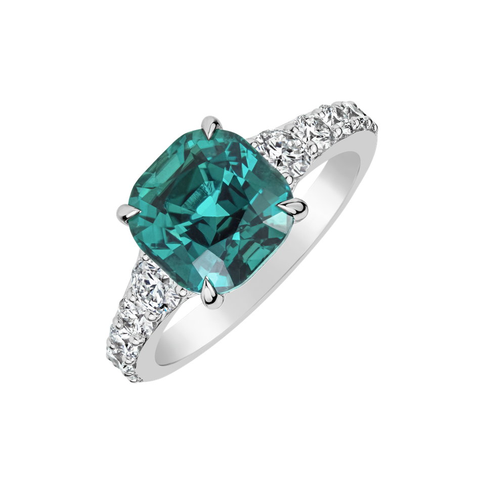 Diamond ring with Tourmaline Seafoam Spark