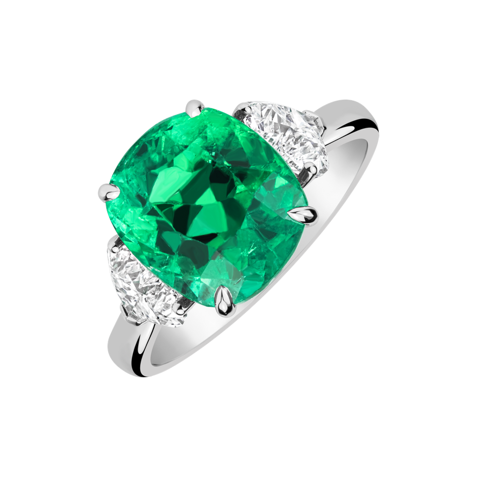 Diamond ring with Emerald Moonlit Fern