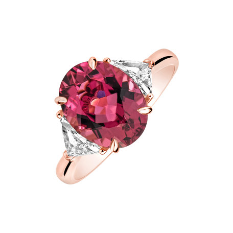 Diamond ring with Tourmaline Crimson Lament