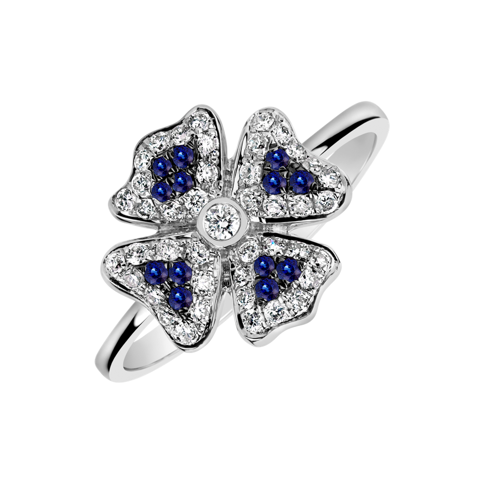 Diamond ring with Sapphire Mystic Flower