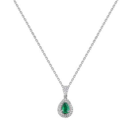 Diamond pendant with Emerald Shimmering Tear