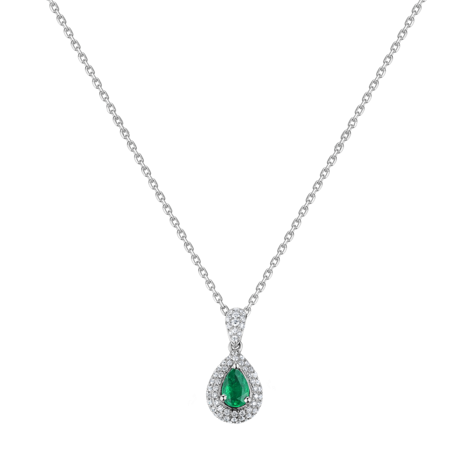 Diamond pendant with Emerald Shimmering Tear