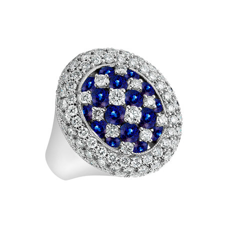 Diamond ring with Sapphire Checker Board