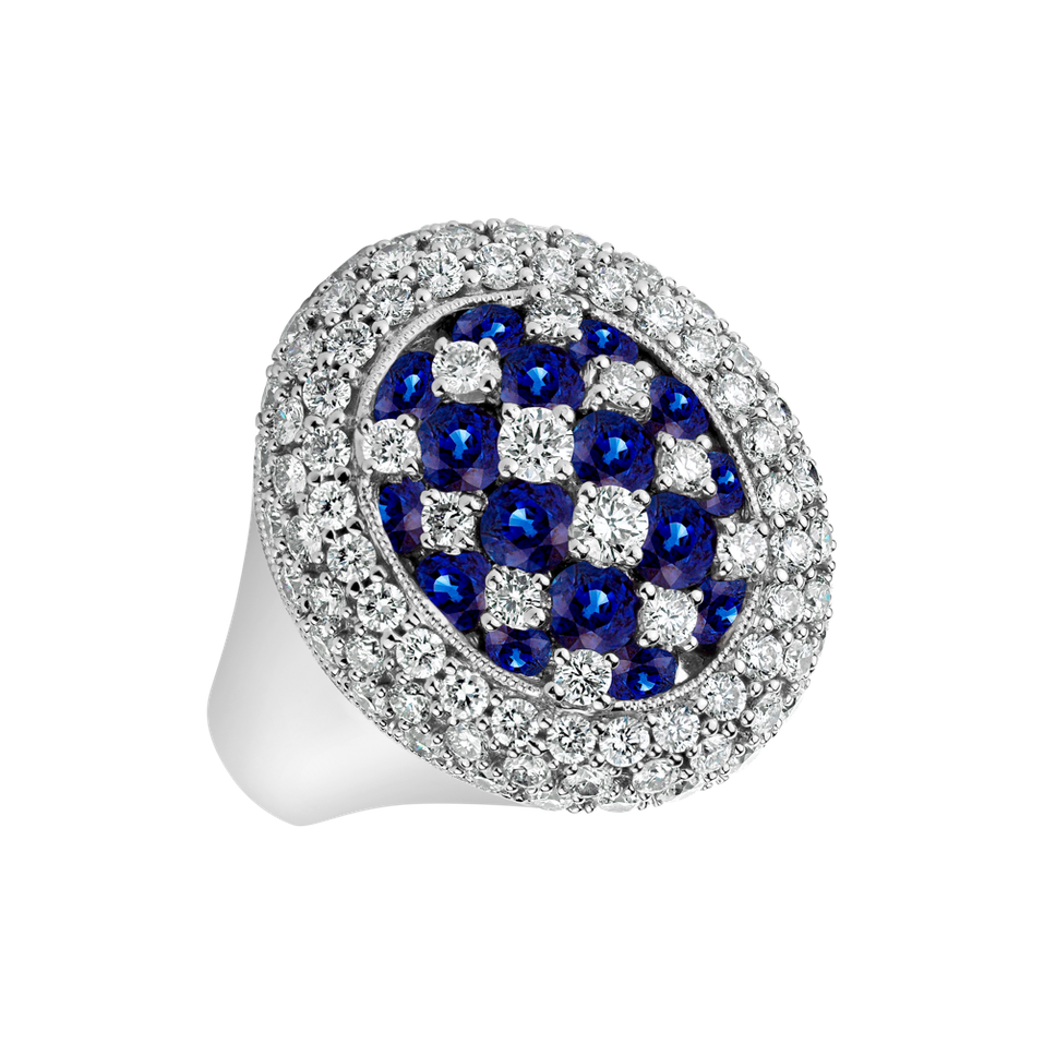 Diamond ring with Sapphire Checker Board