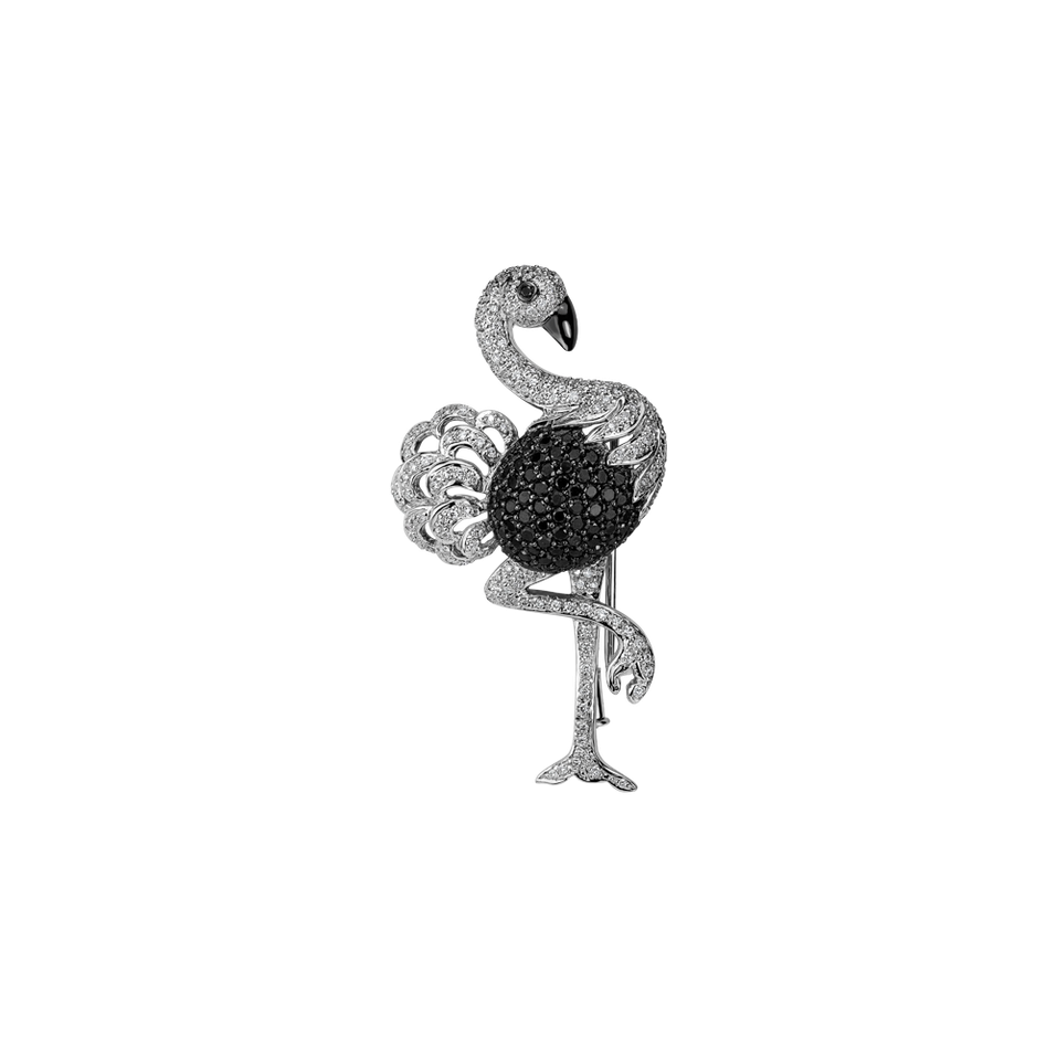 Brooch and necklace with black and white diamonds Diamond Ostrich