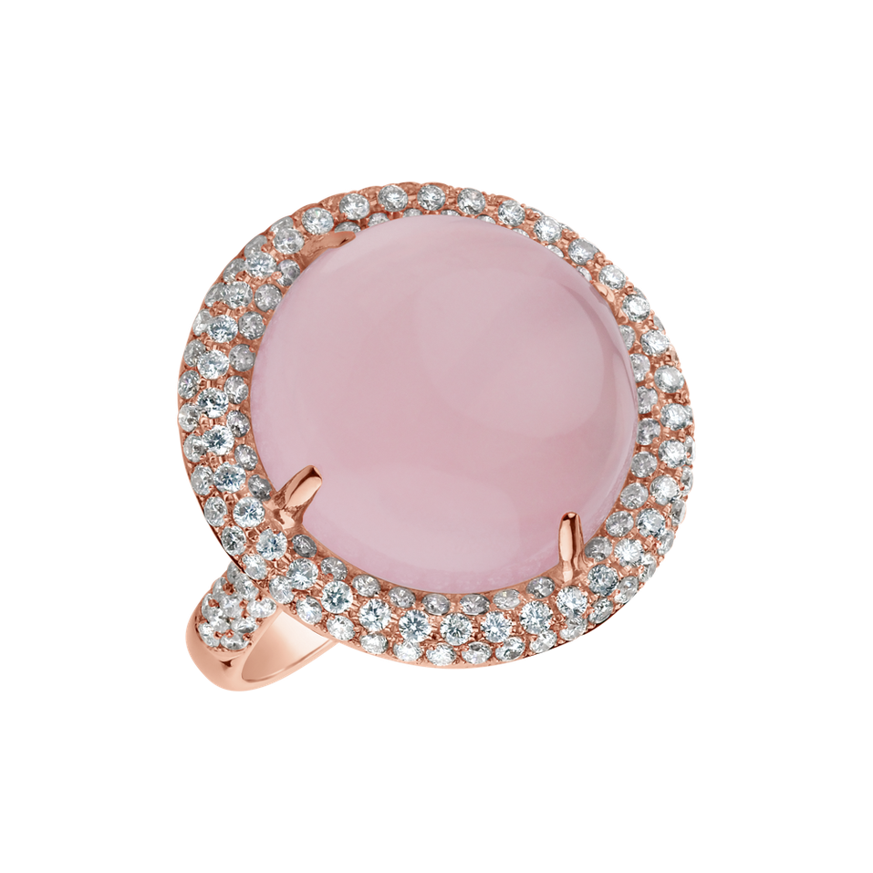 Diamond ring with Rose Quartz Pink Princess