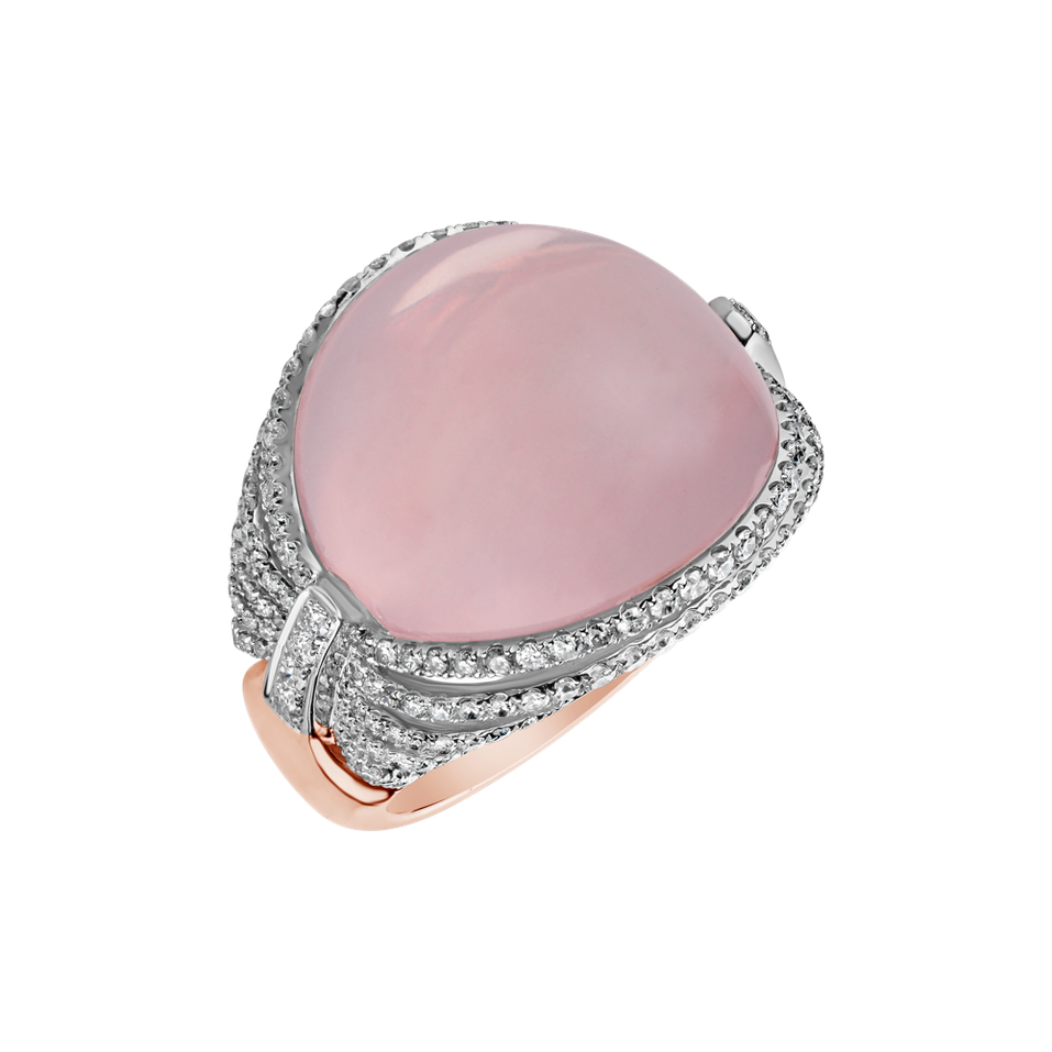 Diamond ring with Rose Quartz Moonlight Wave